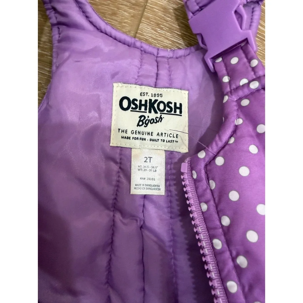 OshKosh B'gosh Girls 2T Purple Polka Dot Puffer Jacket Snow Bib Set